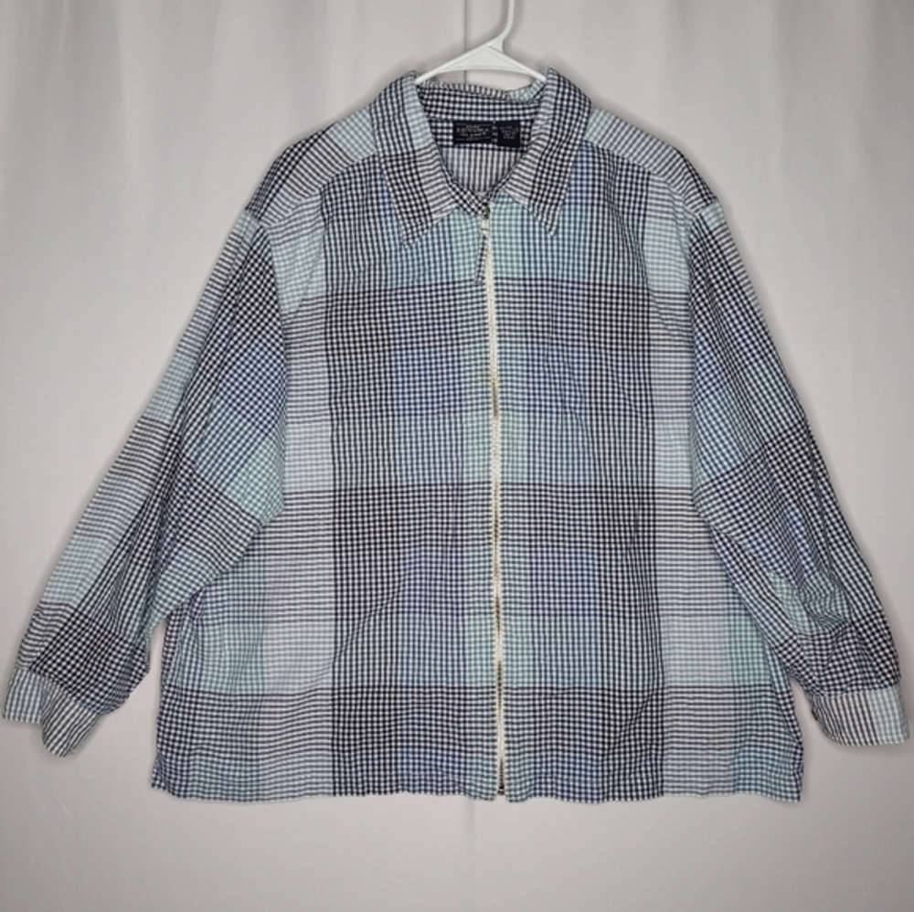 Vtg Sonoma Women‎ Gingham Plaid Jacket 3X Blue Zip